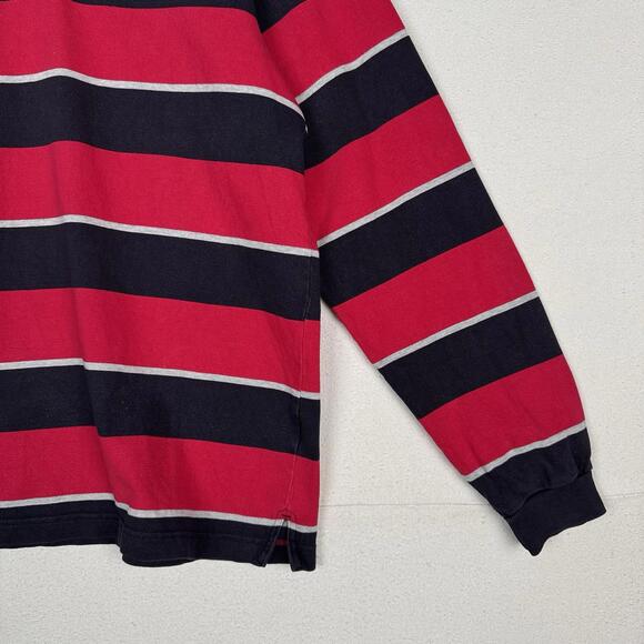 Vintage Lands End Rugby Shirt Mens Large 42-44 Red Blue Gray Striped Polo - Picture 5 of 9